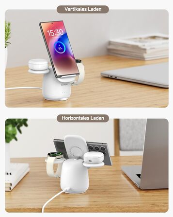 Бездротова зарядка SwanScout 3-в-1 для Samsung Galaxy S25 Ultra, S24, S23, Z Flip 7, Z Fold 7, Galaxy Watch 8/Ultra/7/6/5, Buds (без адаптера) біла