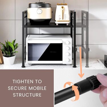 Регульована полиця для мікрохвильової печі та духовки. Організатор для кухні зі сталевими аксесуарами (35–60 см)