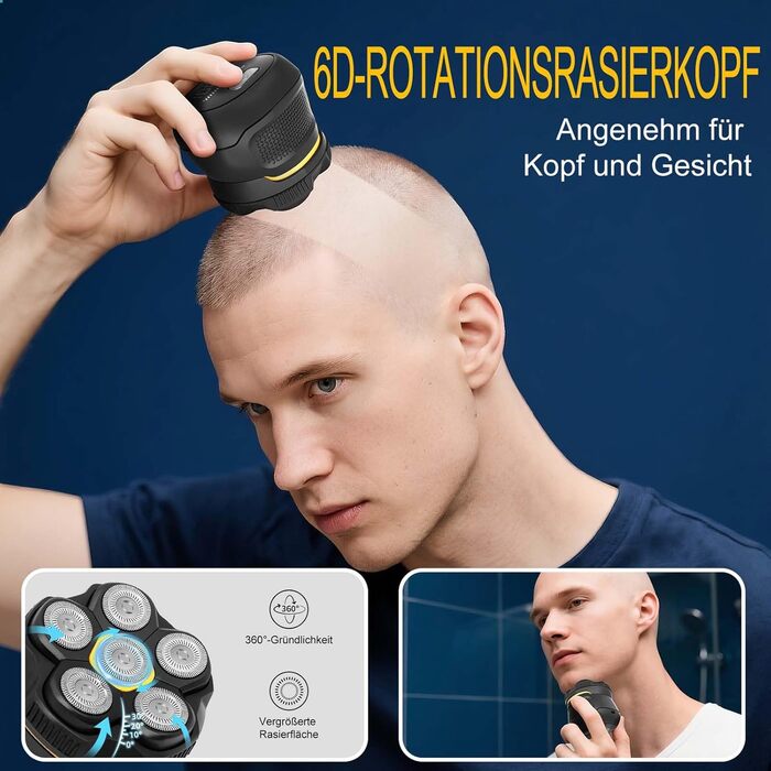 Електричний гоління для чоловіків, вологостійкий гоління для голови з зарядкою USB-C, магнітна система очищення та 120 хв роботи від акумулятора – ідеально для гоління голови та точного гоління короткого волосся, чорний