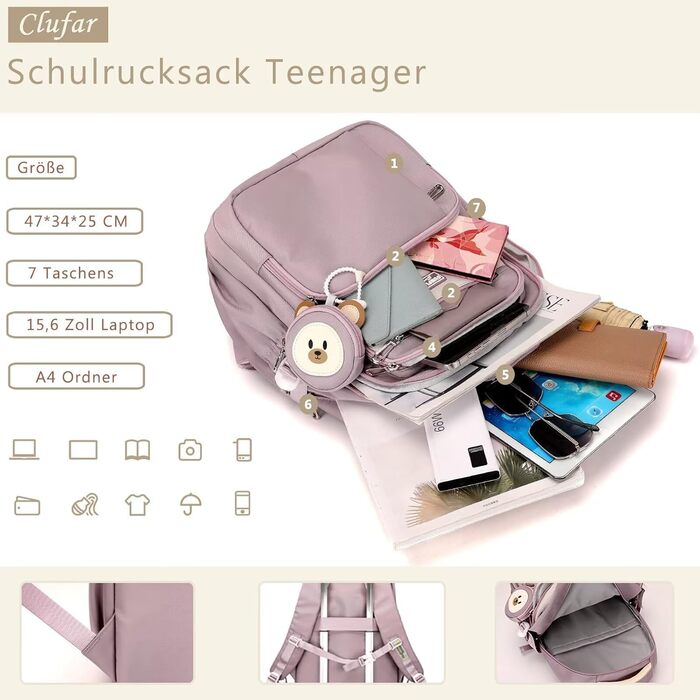 Шкільний рюкзак для підлітків (дівчаток та хлопців) - водонепроникний, великий, для школи, подорожей, повсякденного використання. Колір: фіолетовий