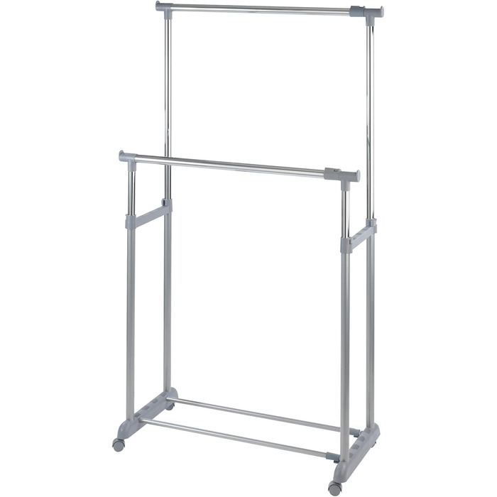 WENKO Clothes Rack, Folding, Clothes Storage with Adjustable Clothes Rod and Wheels, Plastic/Metal, 88 x 100-168 x 11-49 cm, Chrome/Grey (168 x 44 x 163 cm)