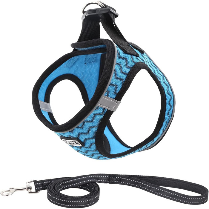 Нашийник для собак з повідком Anti-Zug, світловідбиваючий, для маленьких собак, кошенят, домашніх тварин (L, Синя хвиля)