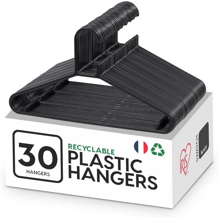 Набір з 30 чорних вішалок для одягу Iris Ohyama CHM-39, 39 см, пластик