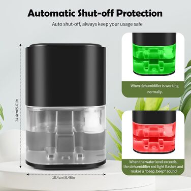 Електричний осушувач повітря 2L з автовимкненням та 7 кольоровим нічним світлом. Тихий осушувач для дому, квартири, ванної кімнати, підвалу (чорний)