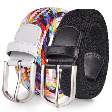 Пояс тканинний еластичний TANGCHAO плетіний, розтягується, унісекс, 3.3 см, 90-135 см (Багатокольоровий + чорний, 105)