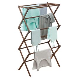 Сушарка для білизни з бамбука mDesign — висувна вертикальна сушарка-вежа на 3 яруси, компактна підлогова сушарка для одягу, колір Espresso