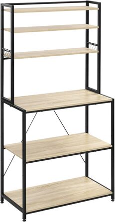 Стійка кухонна WOLTU з 6 полицями, металева та з інженерної деревини, 60 x 167 x 40 см, рустикальний коричнево-чорний колір