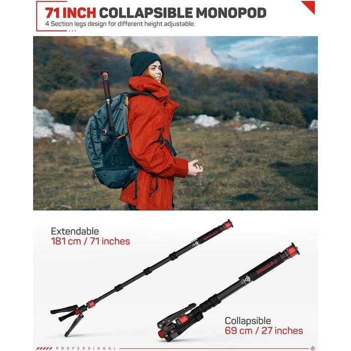 Монопод IFOOTAGE Cobra 3 A180T для камер Sony, Nikon, DSLR, з алюмінію, до 8 кг