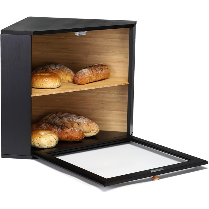Чорний контейнер для хліба Leader Accessories з бамбука, 2 яруси, 32x32x34 см