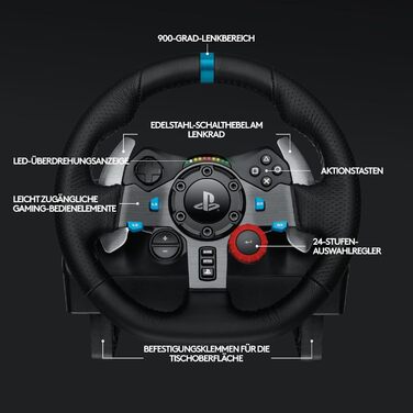 Руль Logitech G29 Driving Force з Force Feedback, 900°, шкіряний, педалі з нержавіючої сталі, для PS4/PS3/PC/Mac, чорний