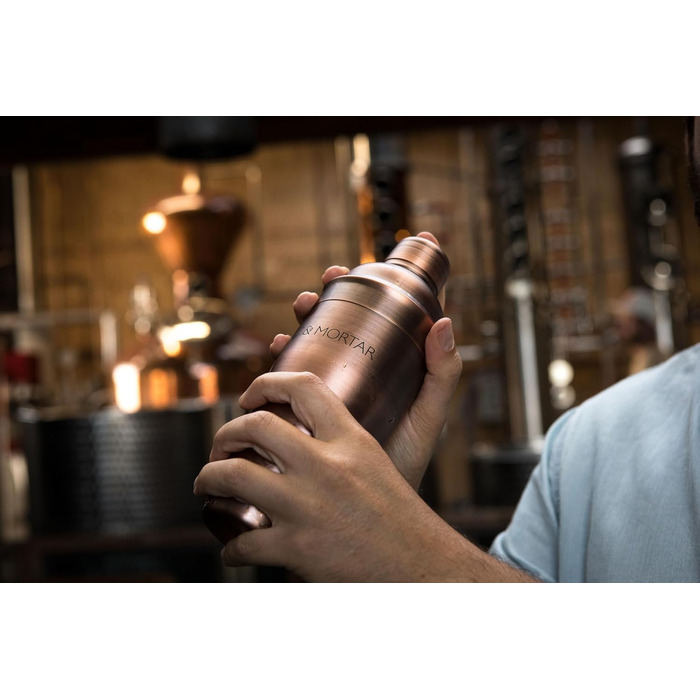 Набір для коктейлів Mint&Mortar 7 предметів з бамбуковим підставкою, з нержавіючої сталі, міксологія, барменський набір з барними інструментами для дому та професійного використання, ідеальний для Мартіні/Маргарити, 680 мл, міксер (Чорний) (Шліфоване мідь