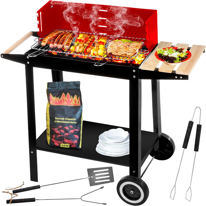 Five-Star Grill&Chill Charcoal Grill - Garden Grill, Chrome Rost 50 cm × 26.5 cm, Two Transport Wheels, GC0010