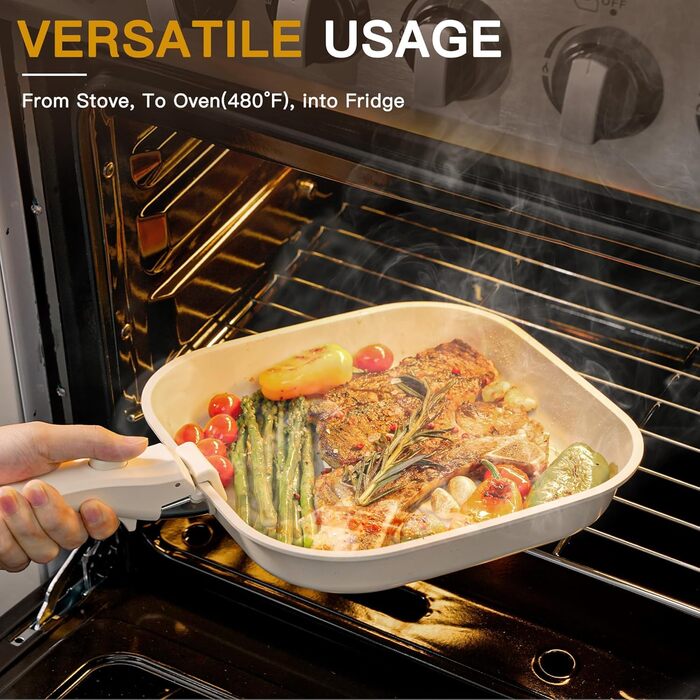 Набір посуду Astercook Keramik 21 предмет, керамічне антипригарне покриття, знімні ручки, для плити (індукція, духовка), кремово-білий