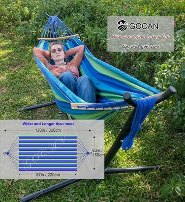 Гамак GOCAN подвійний 220x150 см, червоний, з розпірками, для саду, балкону, дітей, бавовна, до 300 кг