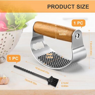 Пресс для часнику з нержавіючої сталі з важелем, дерев'яний ручка, прес для часнику, подрібнювач часнику, кухонний гаджет, легкий у чищенні