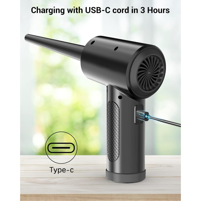 Електричний пилосос для повітря з HD-дисплеєм - Air Duster 200000 RPM з LED-підсвічуванням, міні-фен з акумулятором, спрей стисненого повітря для чищення ПК, повітряний пилосос для клавіатури, дому, вулиці, авто, W06 (чорний)