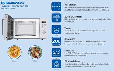 Мікрохвильова піч Daewoo MD-FC206SB 20L, 700W, з грилем, срібна