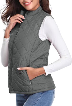 Жіноча легка зимова куртка-жилет з пуху та пера, тепла осінньо-зимова модель, з кишенями, для активного відпочинку, темно-сірий колір (L)