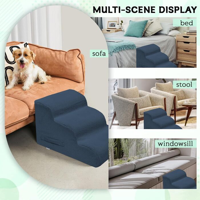 Сходинки для собак Mesa Lemon: 4 сходинки, неслизькі, знімні, для маленьких собак, підходять для дому та авто, темно-сірий колір