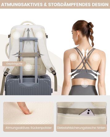 LOVEVOOK Рюкзак для ручної поклажі, 40L, жіночий, для подорожей, великий, водонепроникний, з відділенням для ноутбука 17 дюймів, валіза-рюкзак, для подорожей, роботи, бізнесу, білий, кофейний колір