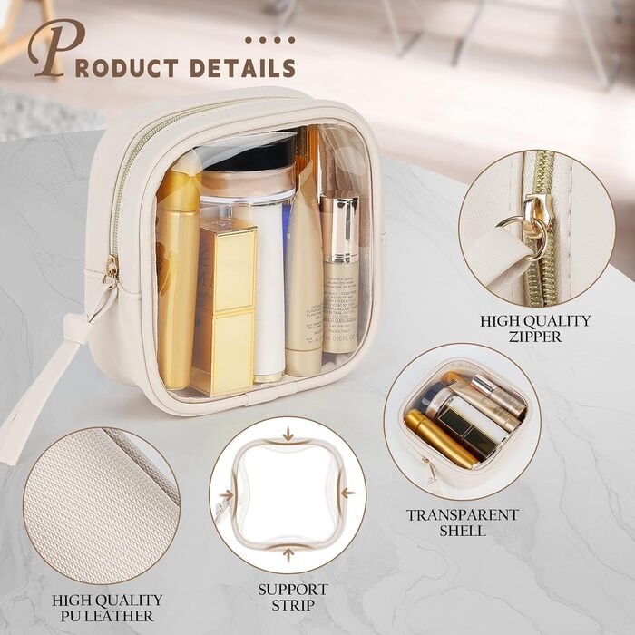 Косметичка жіноча мініатюрна, водонепроникна, з PU матеріалу, органайзер для косметики та аксесуарів, чорний/бежевий (C-чорний/бежевий, S)