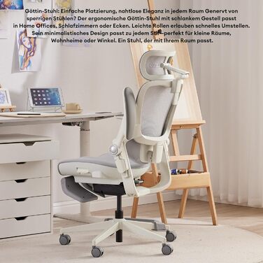 Ергономічне крісло для жінок MUSSO E80 Muse FemmePosture™ - регулювання нахилу 135°, 3D-підтримка попереку, 17см 4D-підголівник, висувна підніжка, регулювання глибини та висоти сидіння, регульовані підлокітники (сірий)