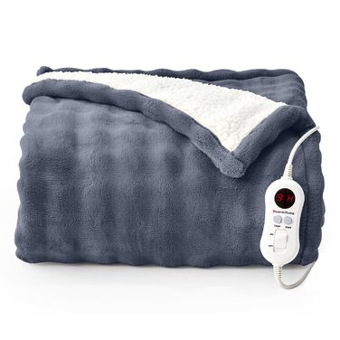 Електрична ковдра BWARM HOME 130x180 см з автовимкненням, 9 режимів нагріву, таймер на 10 годин та захистом від перегріву. Ковдра для сну та відпочинку (темно-сірий)