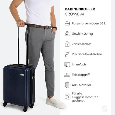 Набір валіз 3 шт: ручна, середнього та великого розміру. Чохол з ABS-пластику, 4 колеса, кодовий замок, телескопічна ручка. Набір валіз (малий + середній + великий). Колір: темно-синій, ручна валіза (M)