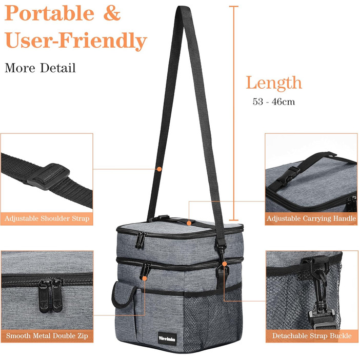 Термосумка Kato Tirrinia 17L для пікніка, роботи, пляжу та автомобіля (двошарова, з ізоляцією)