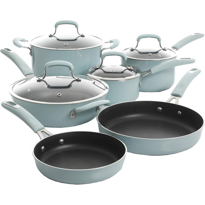 Набір кухонного посуду Kenmore 126369.1 з антипригарним покриттям, 10 предметів, блакитний