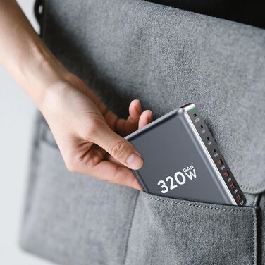 Зарядний пристрій USB-C GaN III 320W, 8 портів: для iPhone, Samsung, MacBook, Dell, Steam Deck та ін.