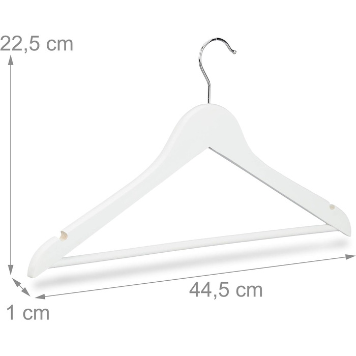 Набір вішалок для одягу Relaxdays з дерева, 30 шт., для штанів, спідниць, суконь, курток, сорочок, з поворотним гачком, 22,50 x 44,50 x 1,00 см, білий