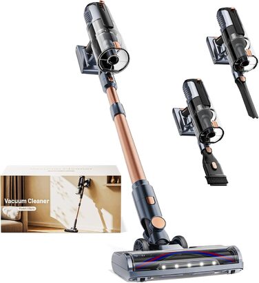 Бездротовий акумуляторний пилосос 45000Pa з антизаплутувальною щіткою, LED-дисплеєм та фільтрацією 99,9%, для прибирання шерсті тварин, килимів, твердих поверхонь та авто (сірий)