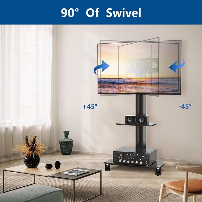Rolling TV Stand with Wheels - Adjustable Height & Swivel for 27-70 inch Flat & Curved TVs (VESA 400x400, 50kg)