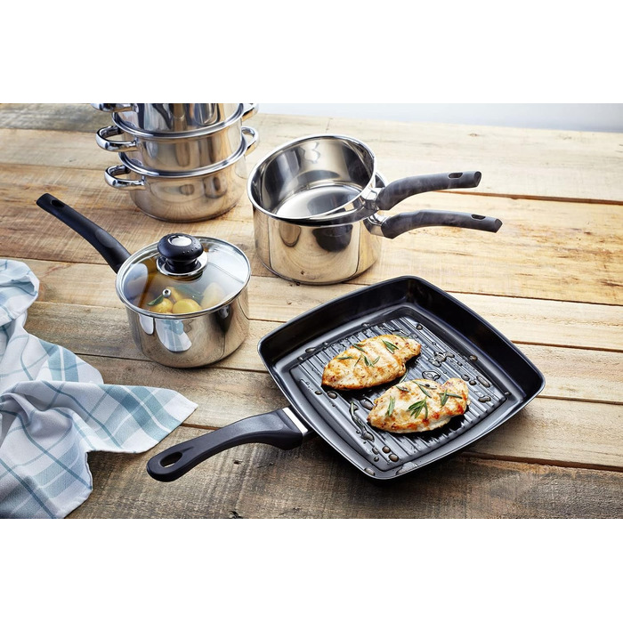 Judge Essentials Stainless Steel Cookware Set, 3-Piece Pot Set, 16 cm, 18 cm & 20 cm Pots, Glass Lids with Steam Vents, Induction Compatible