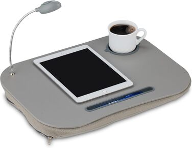 Підставка для ноутбука Relaxdays з LED-підсвічуванням, сіра - портативна, з тримачем для напоїв