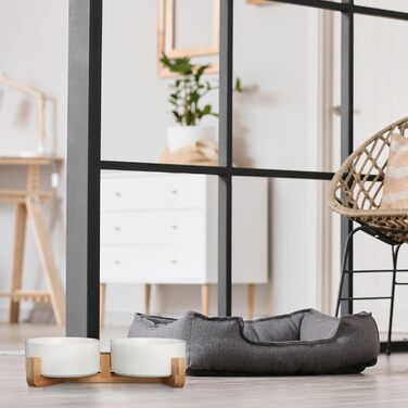 Миска для собак Relaxdays з кераміки, 850 мл, для корму та води, з бамбуковим підставкою, біла