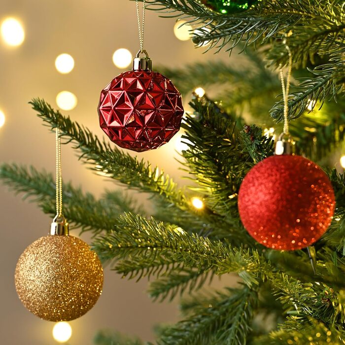 50 шт. прикраси на ялинку Valery Madelyn, 5 см, біло-золоті, пластикові, з кріпленням, для ялинки, стійкі до пошкоджень, прикраси на Різдво (червоний, зелений, золотий)
