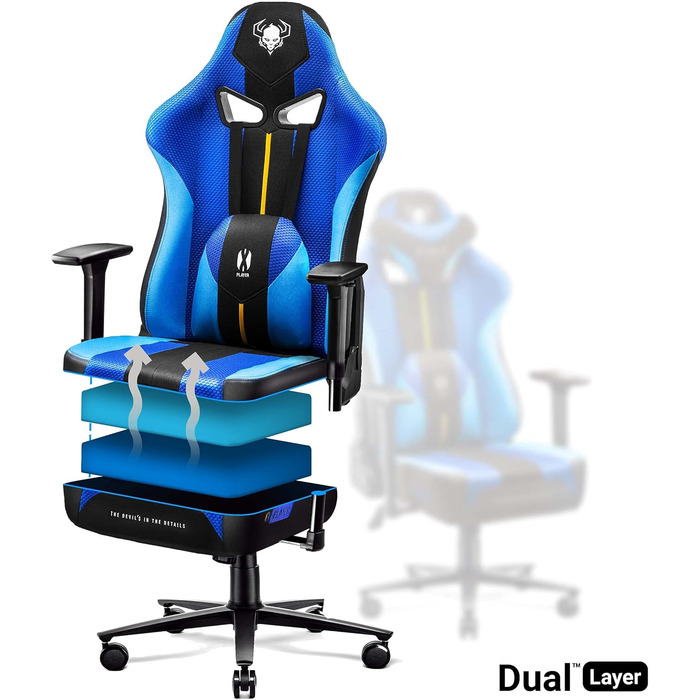 Ігрове крісло Diablo X-Player Frost Black Kids S, тканина, 3D підлокітники, ергономіка, подушки для шиї та попереку, для дітей