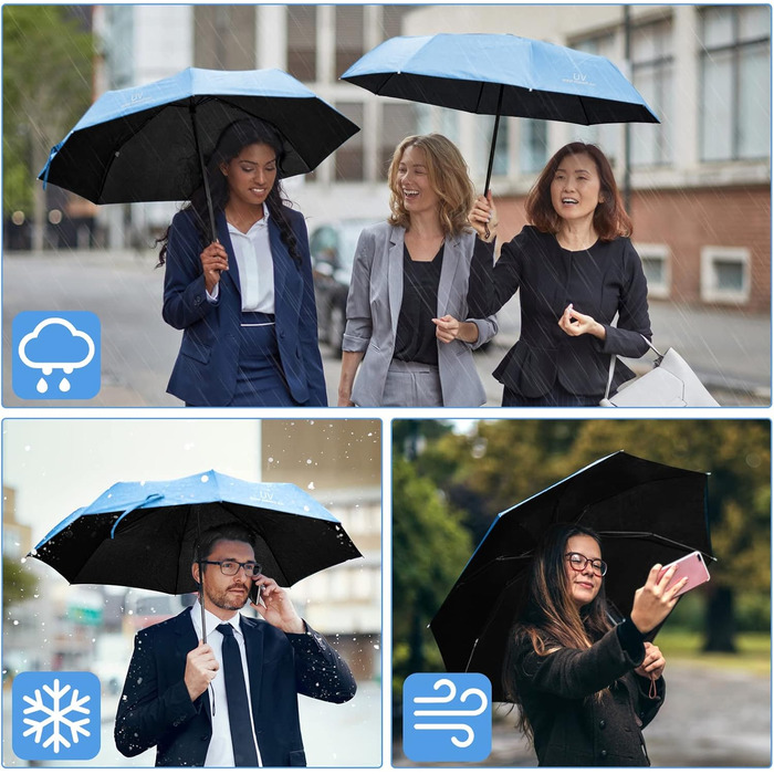 Візон: Стійкий до вітру парасолька-тростина з автоматичним відкриванням, 210T тефлонове покриття, легкий, для чоловіків та жінок (Небесно-блакитний)