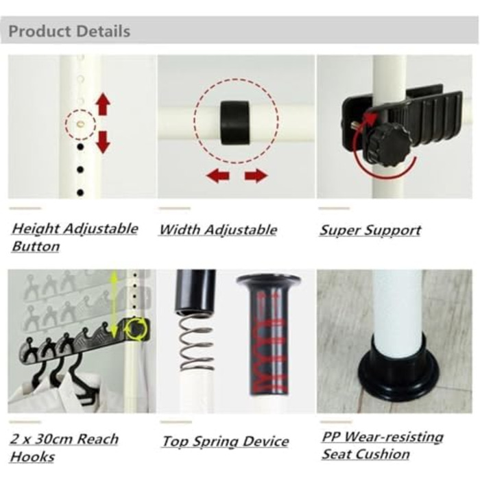 Telescopic Wardrobe System, Clothes Rail System, Shelf System, Clothes Rack with 3 Rails, 4 Crossbars and 2 Wide Hooks for Home and Retail Clothing Stores, 153-272x281-329cm