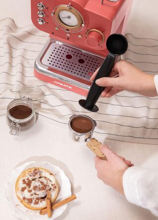 CREATE / THERA MATT RETRO /Espresso Machine Cream White Matt and Wood /Semi-Automatic, with a 15 bar pump and 1100W, 1.25L water tank, for ground coffee, 55 mm ESE pads (Terracotta Matt - Wood)