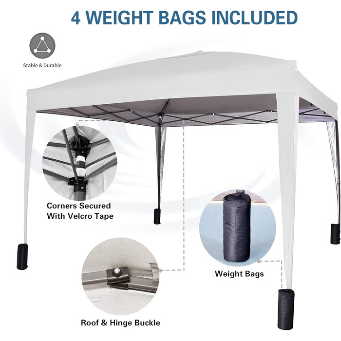 Pavilion with silver protective coating, waterproof, 3 x 3 m, White