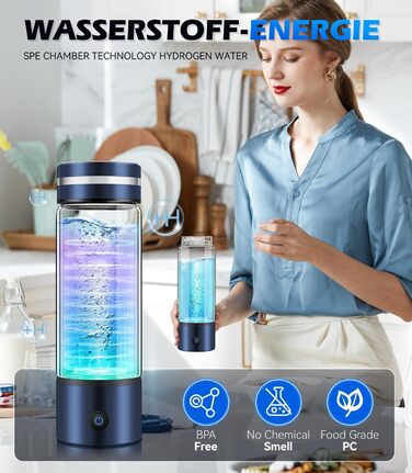Воднева пляшка IUHFSIFS 2-в-1, 450 мл, срібляста, SPE PEM технологія, SGS сертифікат, подвійна концентрація водню, очищення води за 3 хвилини