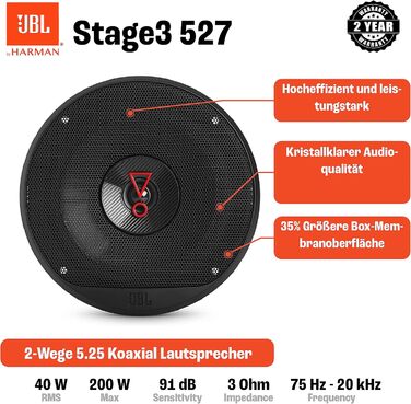 Автомобільна акустика JBL Stage3 527 13 см 200 Вт, 2-смугові динаміки Harman Kardon
