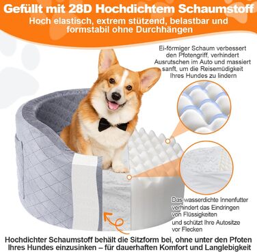 Автокрісло для собак - чорне автокрісло-бустер для маленьких собак з 28D Memory Foam, неслизька та водонепроникна підкладка, переносна клітка з кишенями для зберігання та ковдрою, чорний (02-Сірий)