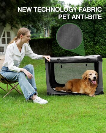 Складана переноска для собак середніх порід, 76x54x54 см (зелена) / 60x42x42 см (сіра), з м'яким лежанком та міцними сітковими вікнами