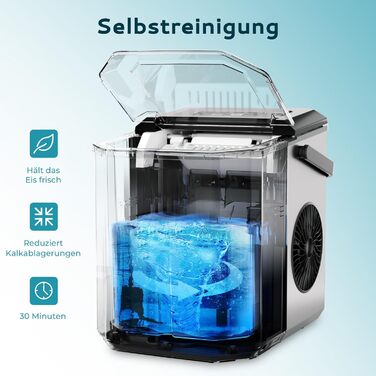 EUHOMY Ice Maker Machine - Countertop Ice Cube Maker for Home, Kitchen, Office, RV - Stainless Steel, 12kg/Day Capacity