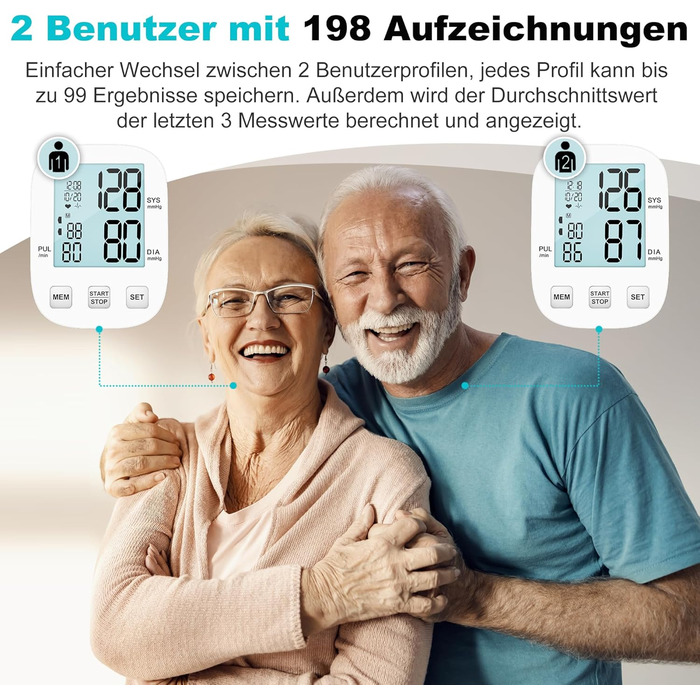 Цифровий тонометр на плече для дому, з регульованою манжетою та підсвічуванням дисплея (для людей похилого віку), білий