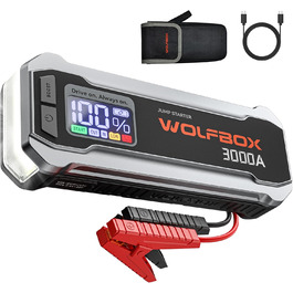 Powerbank WOLFBOX для запуску авто: 12V, 3000A, LED-ліхтар, для SUV, LKW, мотоциклів